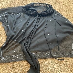 Excellent condition, 100% silk black sheer  beaded poncho